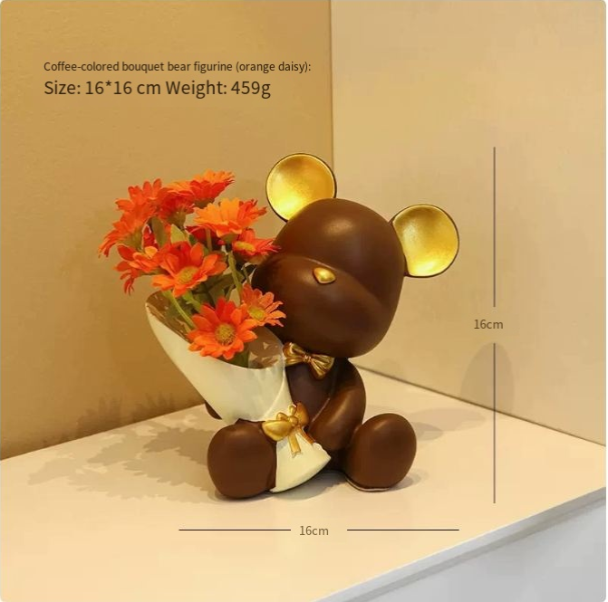 Oso Decorativo con Florero Elegante