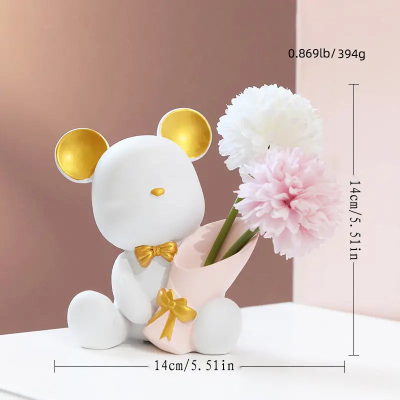 Oso Decorativo con Florero Elegante