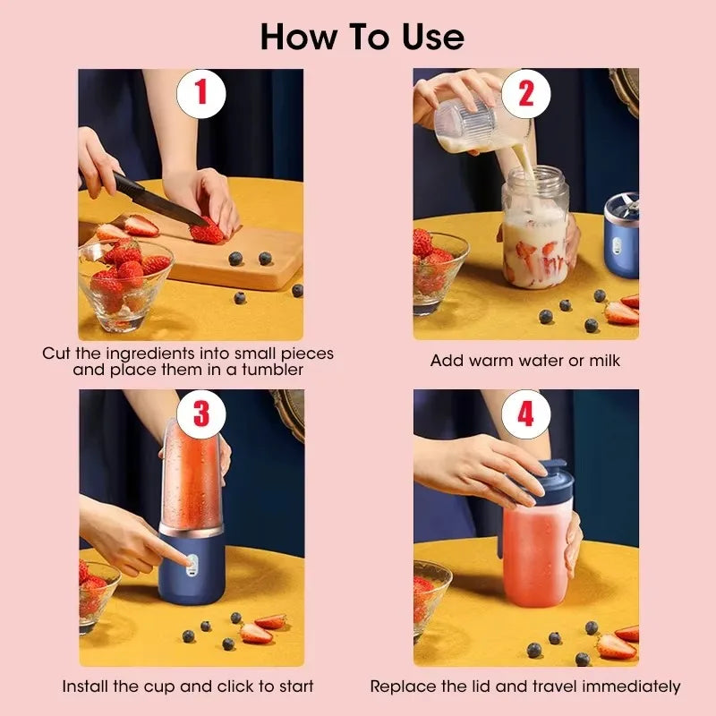 Mini Licuadora Portátil Recargable USB – 6 Cuchillas | Ideal para Jugos y Batidos